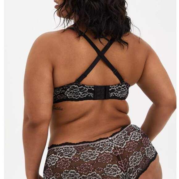 Torrid Curve 44B Black Floral Lace Push-Up Plunge Bra Adjustable Convertible - Picture 12 of 12